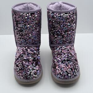 UGG Classic Short Stellar Sequin Boots Size 5 Purple Lilac Frost Originally $190